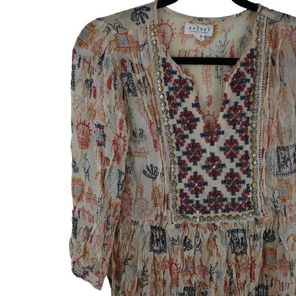 Velvet by Graham and Spencer Tawni Cleo Embroidered Peasant Boho MINI Dress - Picture 4 of 12
